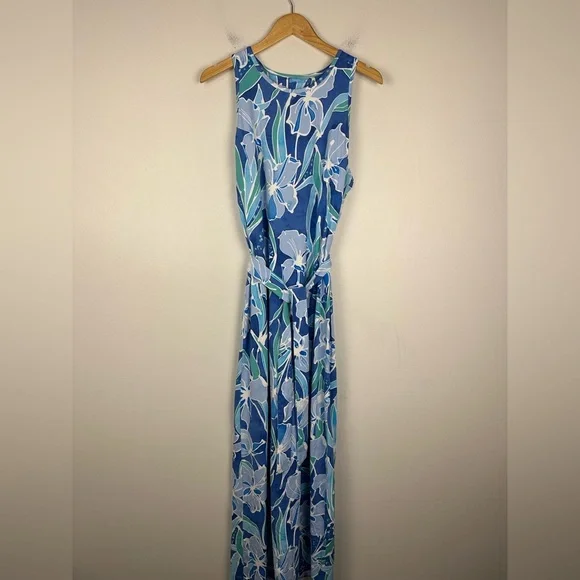 J. McLaughlin Charlene Blue Floral Tie Catalina Cloth Maxi Dress Women’s Ss XL - Picture 3 of 8